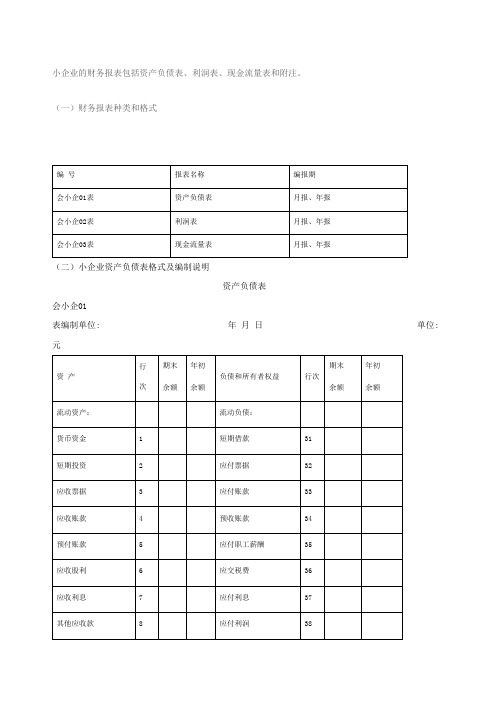 小企业财务报表 版 及填表说明 