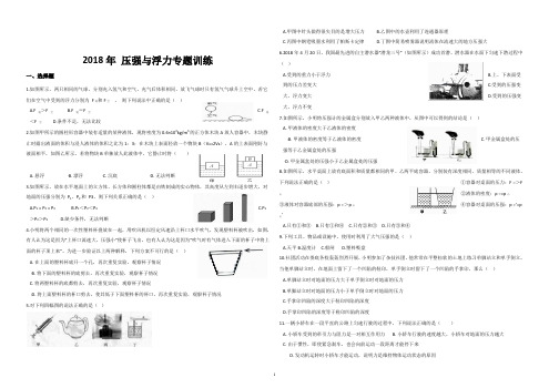 2018年中考物理专题:压强和浮力(解析版)