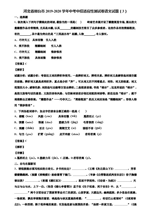 河北省邢台市2019-2020学年中考中招适应性测试卷语文试题(3)含解析