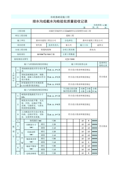 排水沟或截水沟检验批质量验收记录