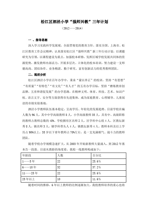 松江区泗泾小学师兴教三年计划