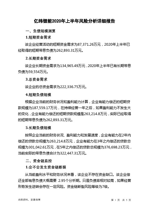 亿纬锂能2020年上半年财务风险分析详细报告