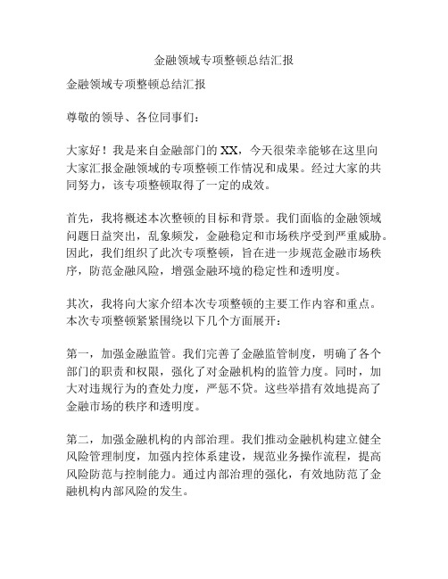 金融领域专项整顿总结汇报