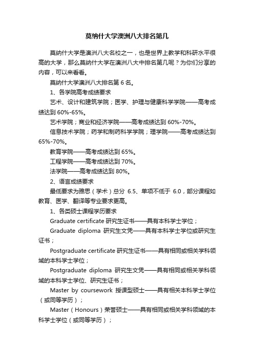 莫纳什大学澳洲八大排名第几