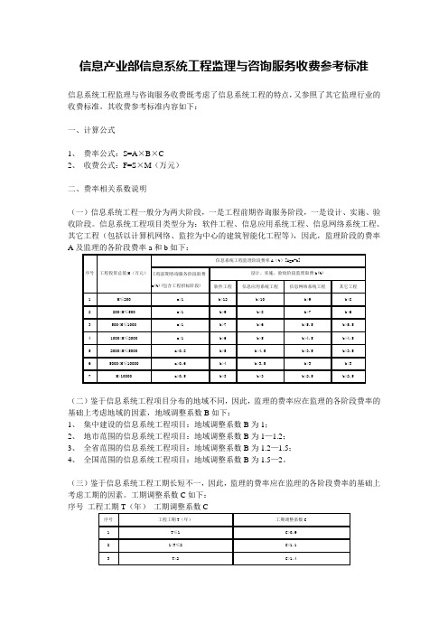 信息产业部信息系统工程监理与咨询服务收费参考标准Word