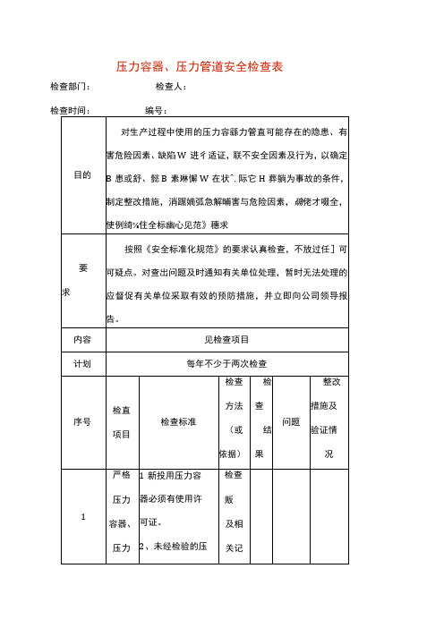 压力容器、压力管道安全检查表