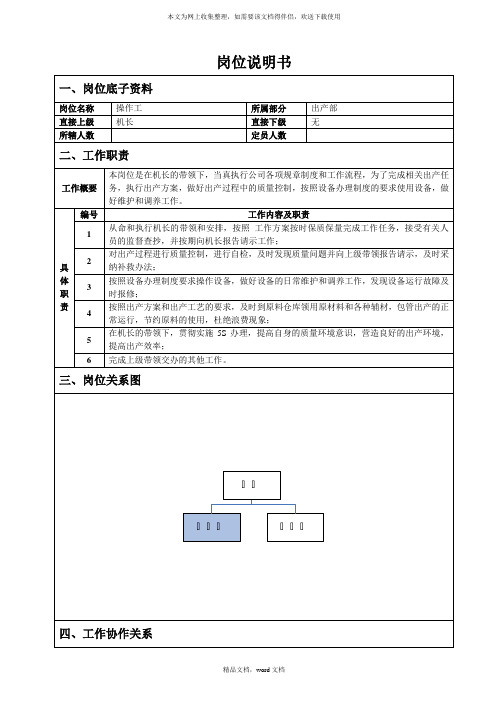 车间操作工岗位说明书(2021整理)