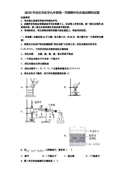 2023年安庆市化学九年级第一学期期中综合测试模拟试题含解析