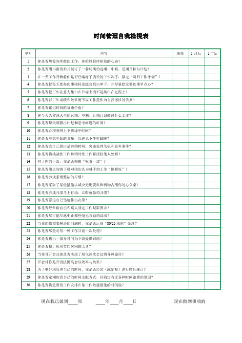 时间管理自我检视表