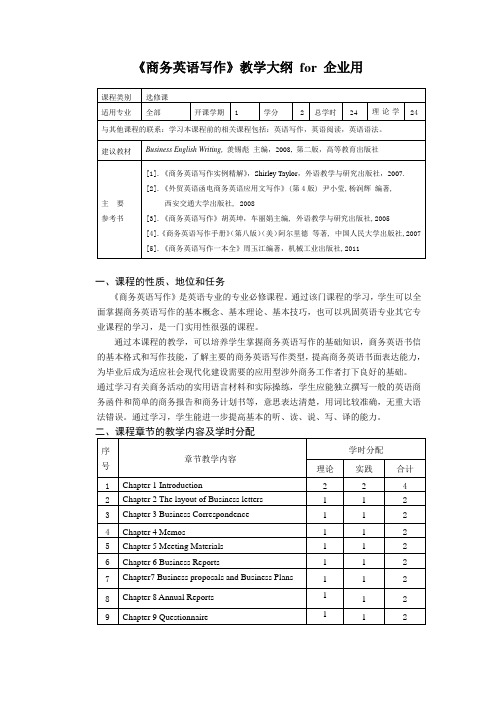 《商务英语写作》教学大纲