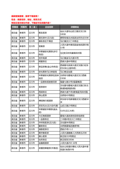 新版湖北省孝感市汉川市茶庄企业公司商家户名录单联系方式地址大全55家