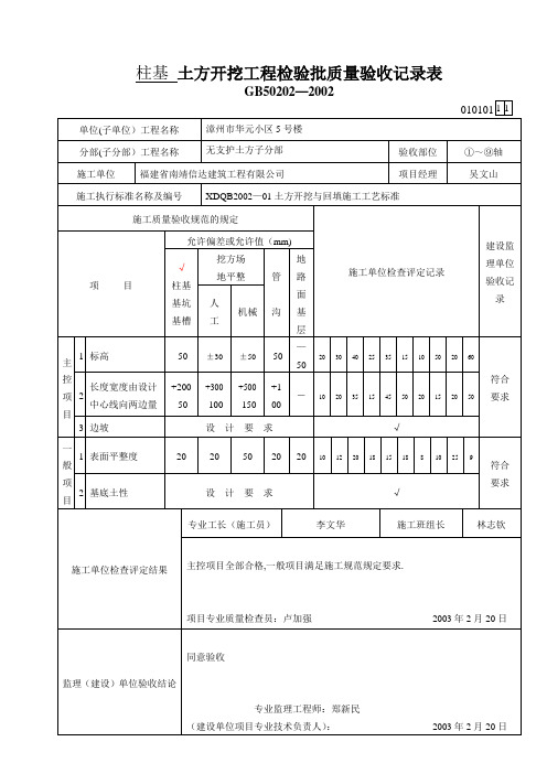 土建检验批表格填写示范