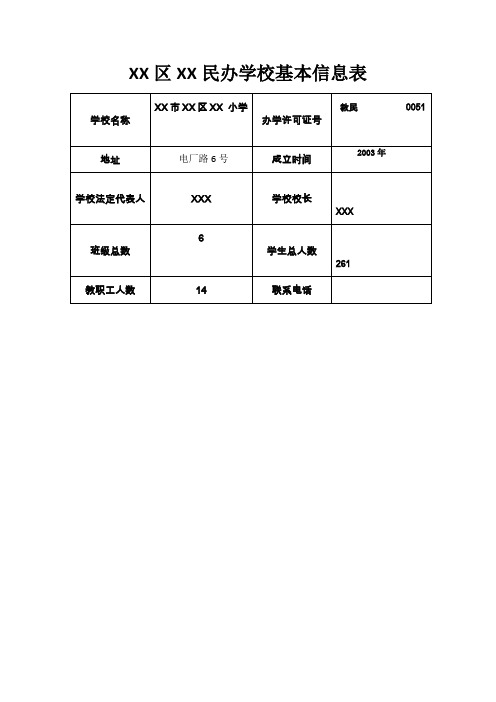 XX民办学校基本信息表【模板】