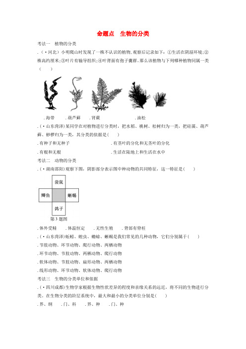 2019中考生物总复习第一部分基醇点巩固第六单元生物的多样性及其保护第一二三章生物的多样性习