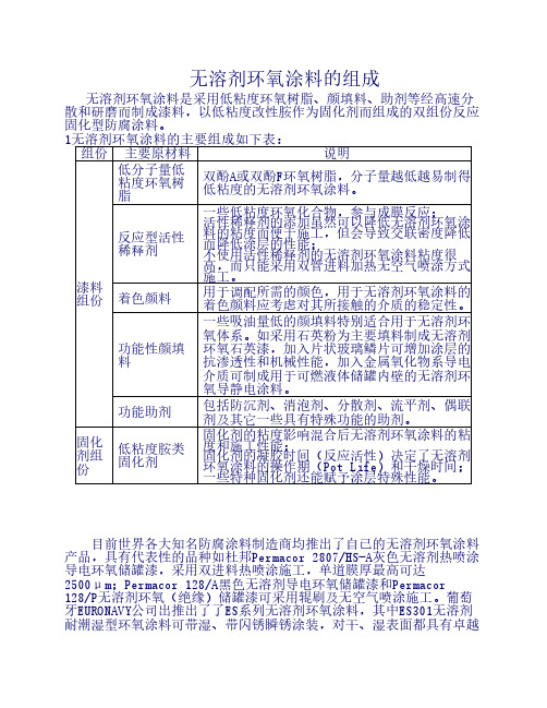 无溶剂环氧涂料的组成