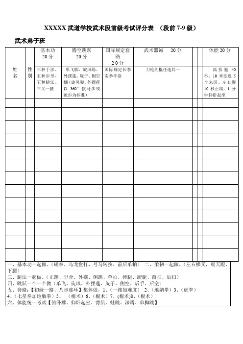 武术段位7-9级评分表