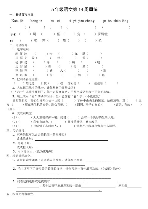 五年级语文14周周练