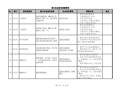 重大社会责任因素清单