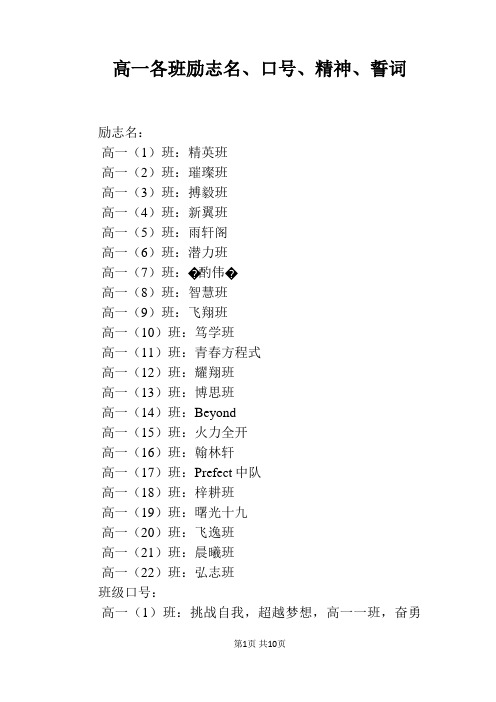 高一各班励志名、口号、精神、誓词