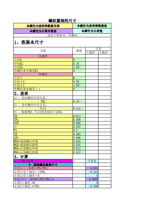 螺纹量规计算公式