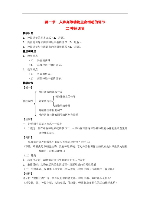 高中生物知识梳理复习 人和高等动物生命活动的调节之神经调节