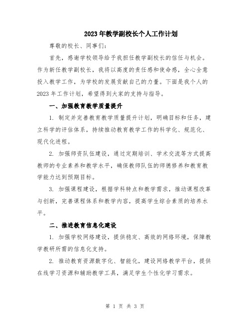 2023年教学副校长个人工作计划