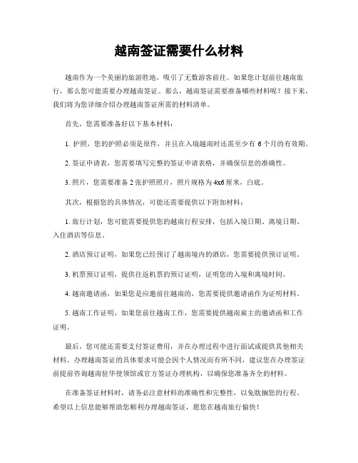 越南签证需要什么材料