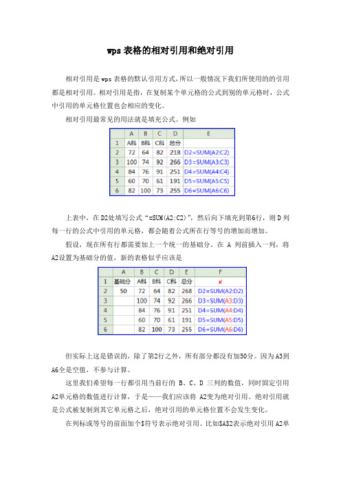 wps表格的相对引用和绝对引用