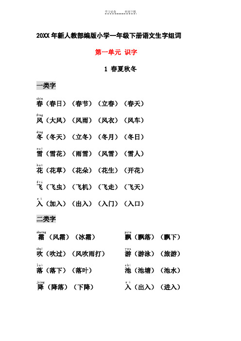 部编小学一年级下册生字组词(识字表、认字表均有带拼音)