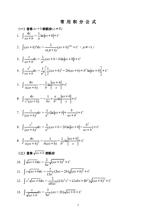 常用积分表(绝对有帮助)