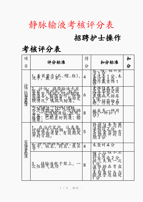 静脉输液考核评分表(最新知识点)