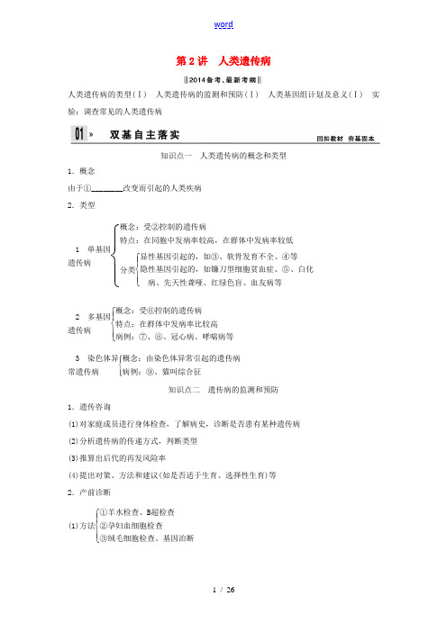 2014届高考生物一轮复习方案 3-2 人类遗传病 新人教版必修2