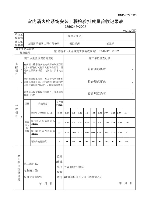 室内消火栓系统安装工程检验批