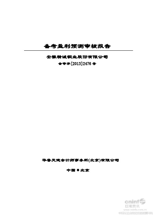 精诚铜业备资料考盈利预测审核报告