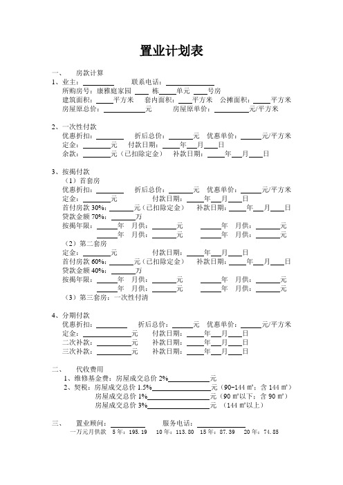 置业计划表