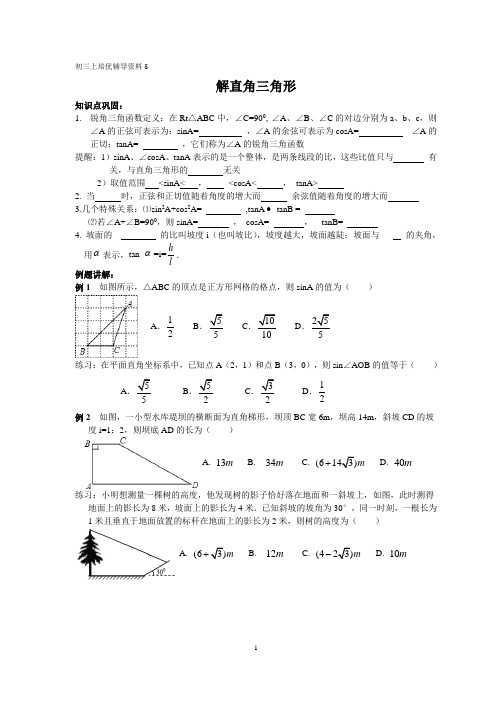 初三上培优辅导资料5(解直角三角形)学生