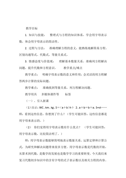 人教版小学数学六年级下册《6整理和复习 数与代数 式与方程》公开课教学设计_1