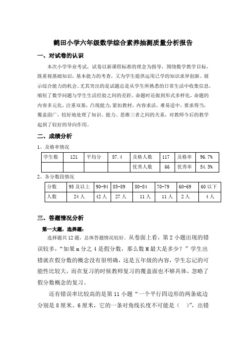 小学六年级数学综合素养抽测质量分析报告优质