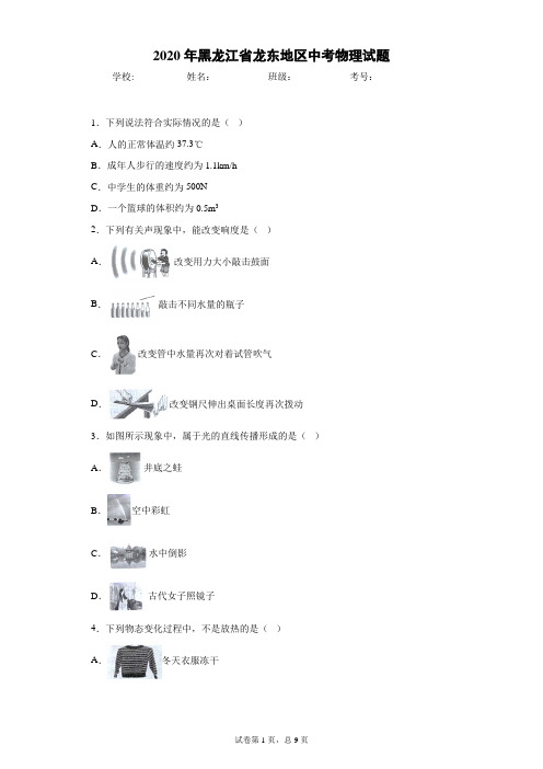 2020年黑龙江省龙东地区中考物理试题