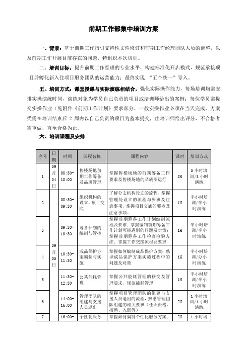 前期工作部集中培训方案 .