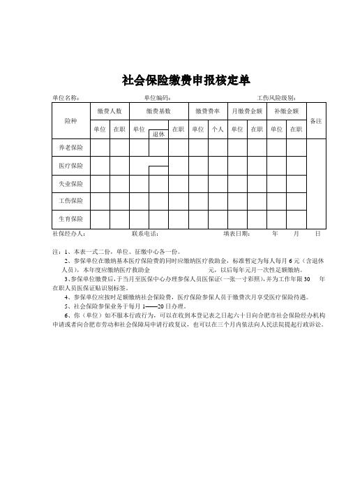 社会保险缴费申报核定单