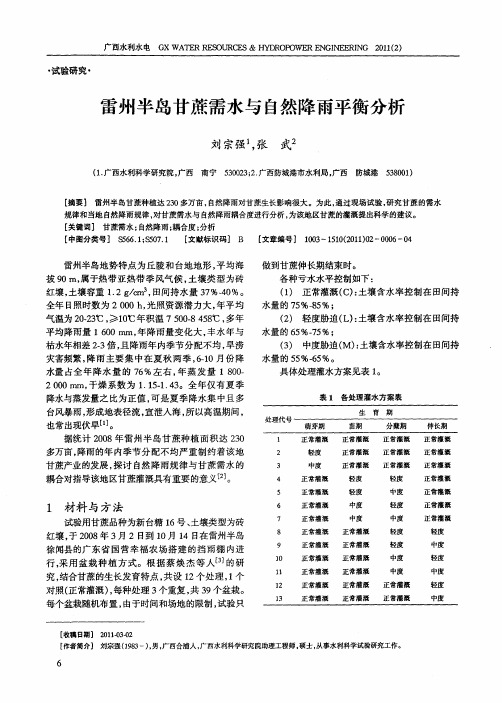 雷州半岛甘蔗需水与自然降雨平衡分析