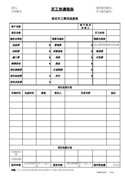 项目开工费用进度表