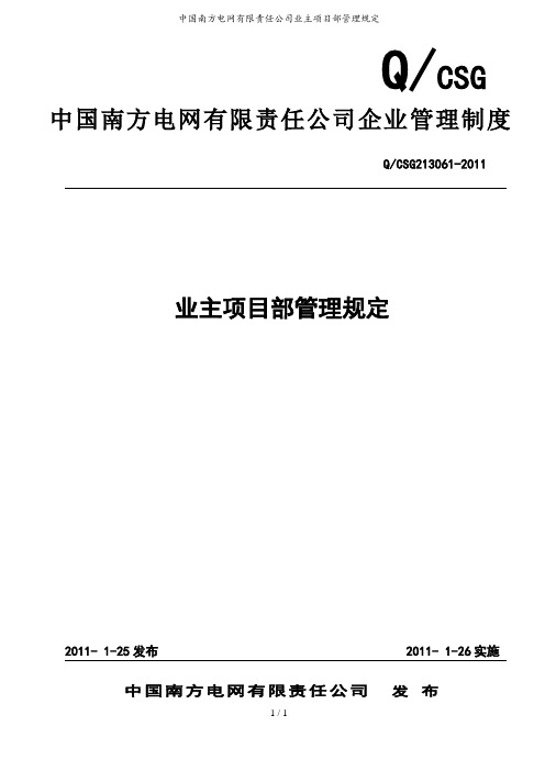 中国南方电网有限责任公司业主项目部管理规定