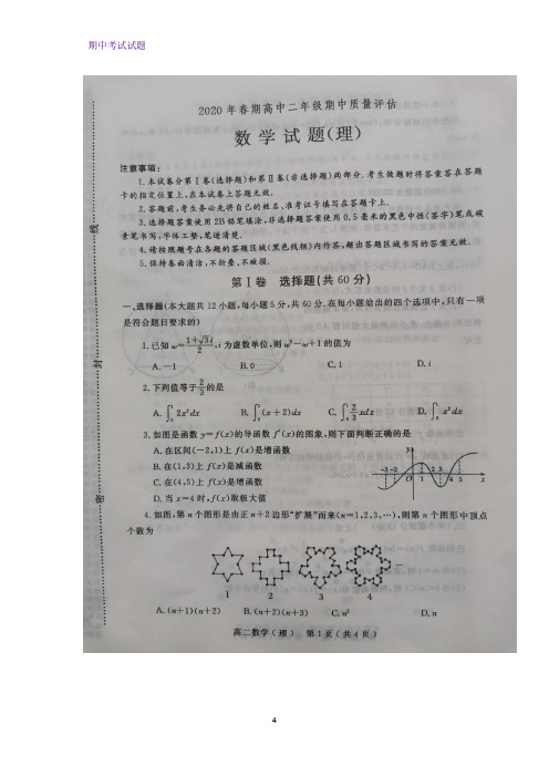 2019-2020学年河南省南阳市高二下学期期中质量评估数学试题(理)