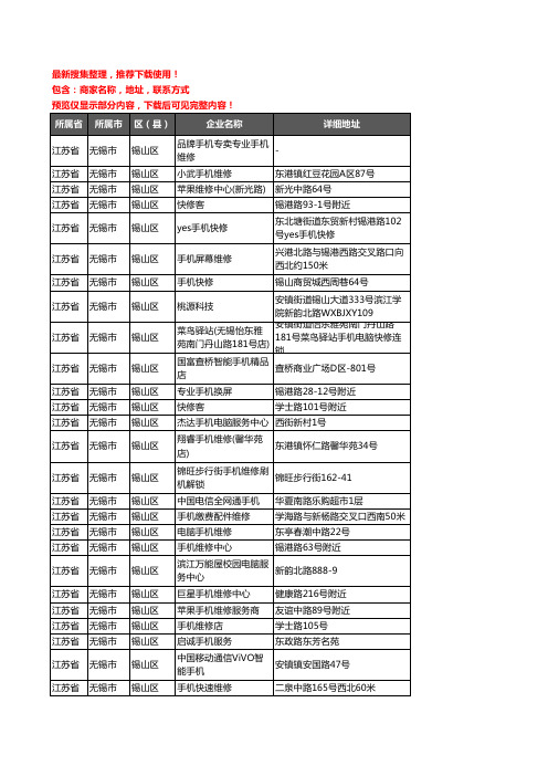 新版江苏省无锡市锡山区手机维修企业公司商家户名录单联系方式地址大全39家