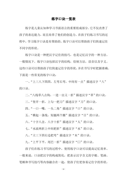 练字口诀一览表