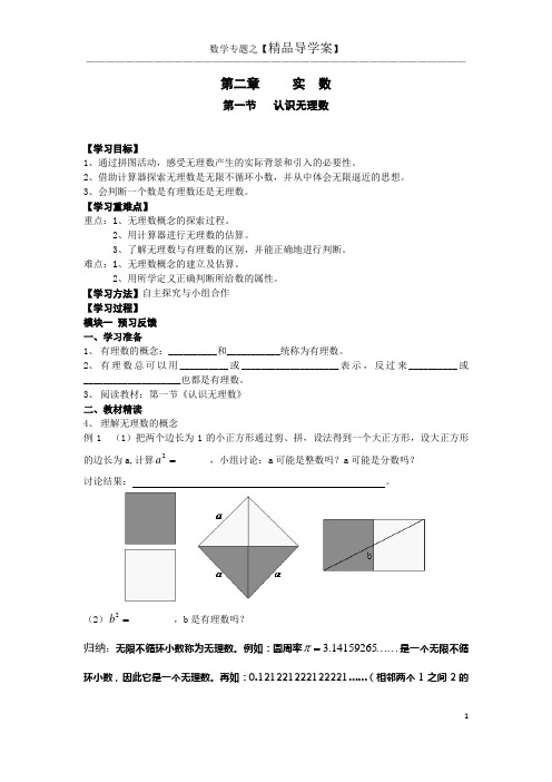 八年级数学上册(新版北师大版)精品导学案【第二章实数】