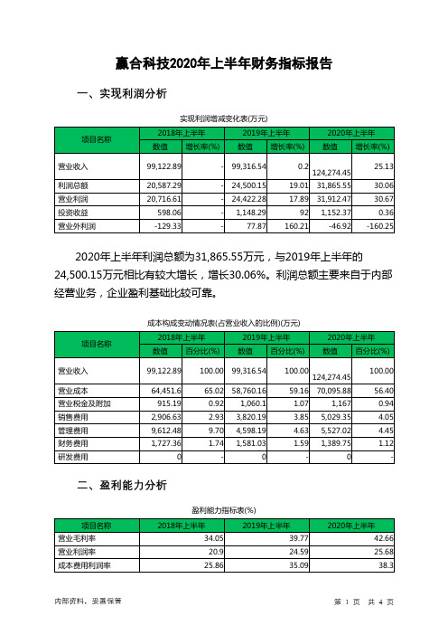 赢合科技2020年上半年财务指标报告