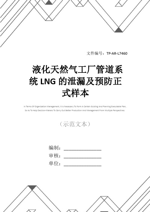 液化天然气工厂管道系统LNG的泄漏及预防正式样本